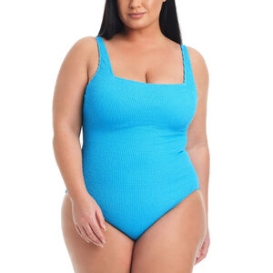 Bleu by Rod Beattie Women's 18W Plus Size Blue Square-Neck One-Piece Swimsuit